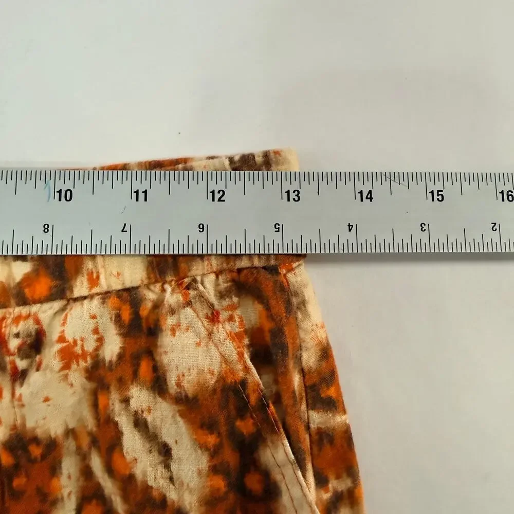 Zara Linen Wide Leg Floral Pants S Bohemian Burnt Orange Womens Trouser